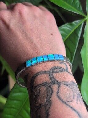 Blue-Green Opal Silver Cuff Bracelet